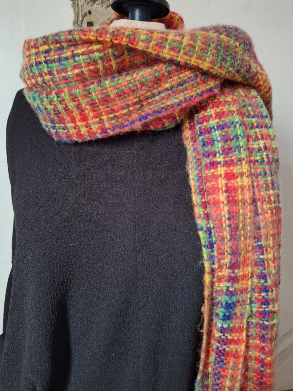 Woven Scarf Handmade Colourful Red Purple Green Yellow Orange Brown